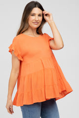 Orange Ruffle Sleeve Tiered Maternity Top