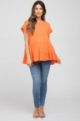 Orange Ruffle Sleeve Tiered Maternity Top