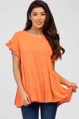 Orange Ruffle Sleeve Tiered Top