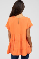 Orange Ruffle Sleeve Tiered Top