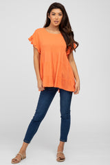 Orange Ruffle Sleeve Tiered Top