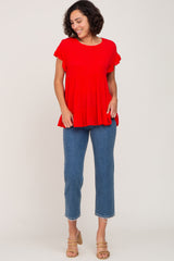 Red Ruffle Sleeve Tiered Top