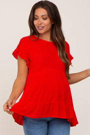 Red Ruffle Sleeve Tiered Maternity Top