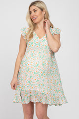 Green Floral Flutter Sleeve Maternity Dress