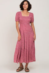 Mauve Floral Smocked Tiered Maternity Maxi Dress