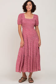 Mauve Floral Smocked Tiered Maxi Dress