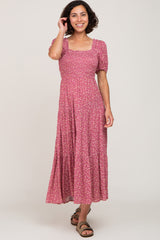 Mauve Floral Smocked Tiered Maxi Dress