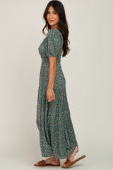 Green Floral Smocked Tiered Maxi Dress