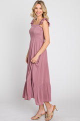 Mauve Smocked Ruffle Accent Sleeveless Midi Dress