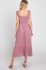 Mauve Smocked Ruffle Accent Sleeveless Midi Dress