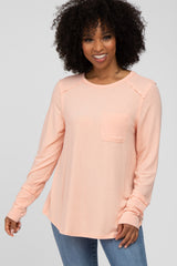 Peach Long Sleeve Front Pocket Maternity Top