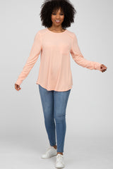 Peach Long Sleeve Front Pocket Top