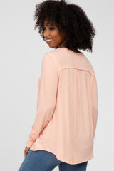 Peach Long Sleeve Front Pocket Top