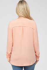 Peach Long Sleeve Front Pocket Maternity Top