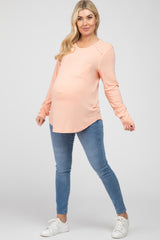 Peach Long Sleeve Front Pocket Maternity Top