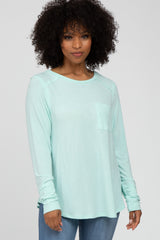 Mint Green Long Sleeve Front Pocket Top