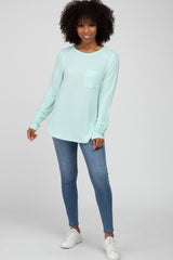 Mint Green Long Sleeve Front Pocket Top