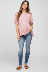 Pink Pocket Front Short Sleeve Maternity Top