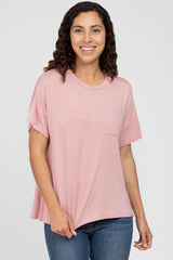 Pink Pocket Front Short Sleeve Maternity Top