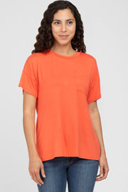 Coral Pocket Front Short Sleeve Top