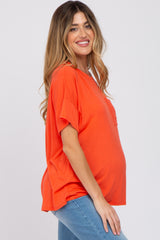 Coral Pocket Front Short Sleeve Maternity Top