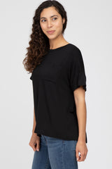 Black Pocket Front Short Sleeve Top