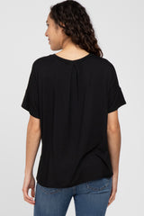 Black Pocket Front Short Sleeve Top