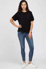 Black Pocket Front Short Sleeve Top