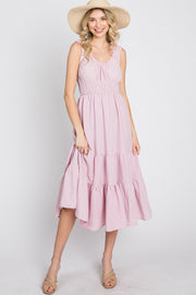 Light Pink Sleeveless Smocked Waist Midi Dress