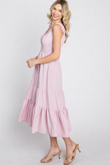 Light Pink Sleeveless Smocked Waist Midi Dress