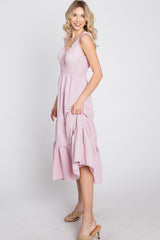 Light Pink Sleeveless Smocked Waist Midi Dress