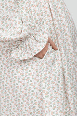 Peach Ditsy Floral Smocked Off Shoulder Maternity Dress