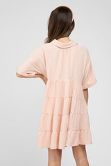 Peach Button Up Cuff Sleeve Maternity Dress