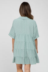 Mint Green Button Up Cuff Sleeve Maternity Dress