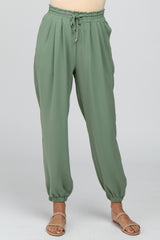 Olive Drawstring Crop Pants