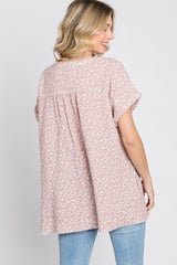 Pink Floral Raw Hem Cuffed Top