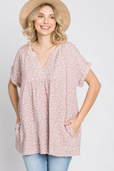 Pink Floral Raw Hem Cuffed Top