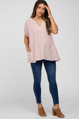 Pink Floral Raw Hem Cuffed Maternity Top