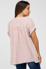 Pink Floral Raw Hem Cuffed Maternity Top