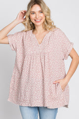 Pink Floral Raw Hem Cuffed Top