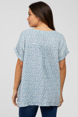 Blue Floral Raw Hem Cuffed Maternity Top