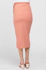 Salmon Ribbed Wrap Maternity Midi Skirt