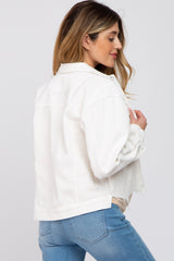 White Corduroy Distressed Hem Cropped Maternity Jacket