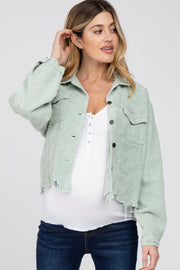 Mint Corduroy Distressed Hem Cropped Maternity Jacket