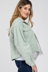 Mint Corduroy Distressed Hem Cropped Maternity Jacket