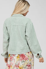 Mint Corduroy Distressed Hem Cropped Jacket