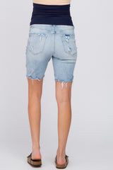 Light Wash Distressed Denim Maternity Shorts