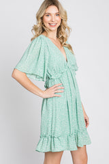 Mint Green Floral Ruffle Accent Cutout Dress