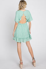 Mint Green Floral Ruffle Accent Cutout Dress