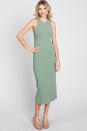 Mint Green Ribbed Cross Back Cutout Dress